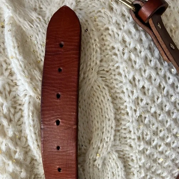 VINTAGE Premium COW HIDE Genuine Thick LEATHER Brass Buckle BELT S/M 26.5”-31.5” - Picture 10 of 12